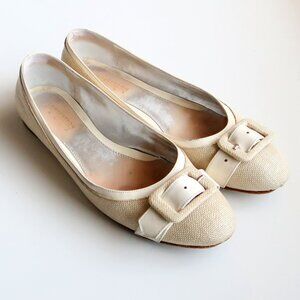 Lambertson Truex Cream & White Round Toe Slip On Low Heel Flats / Italian Shoes